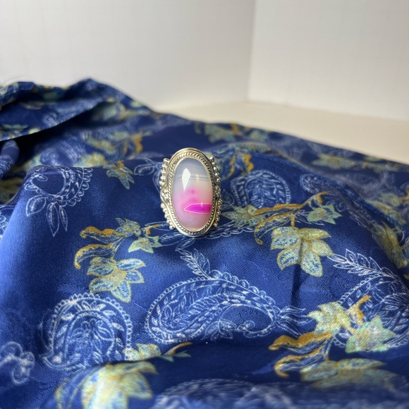 Jewelry - 925 stamped Sterling Silver Ring and Pink Agate Ring